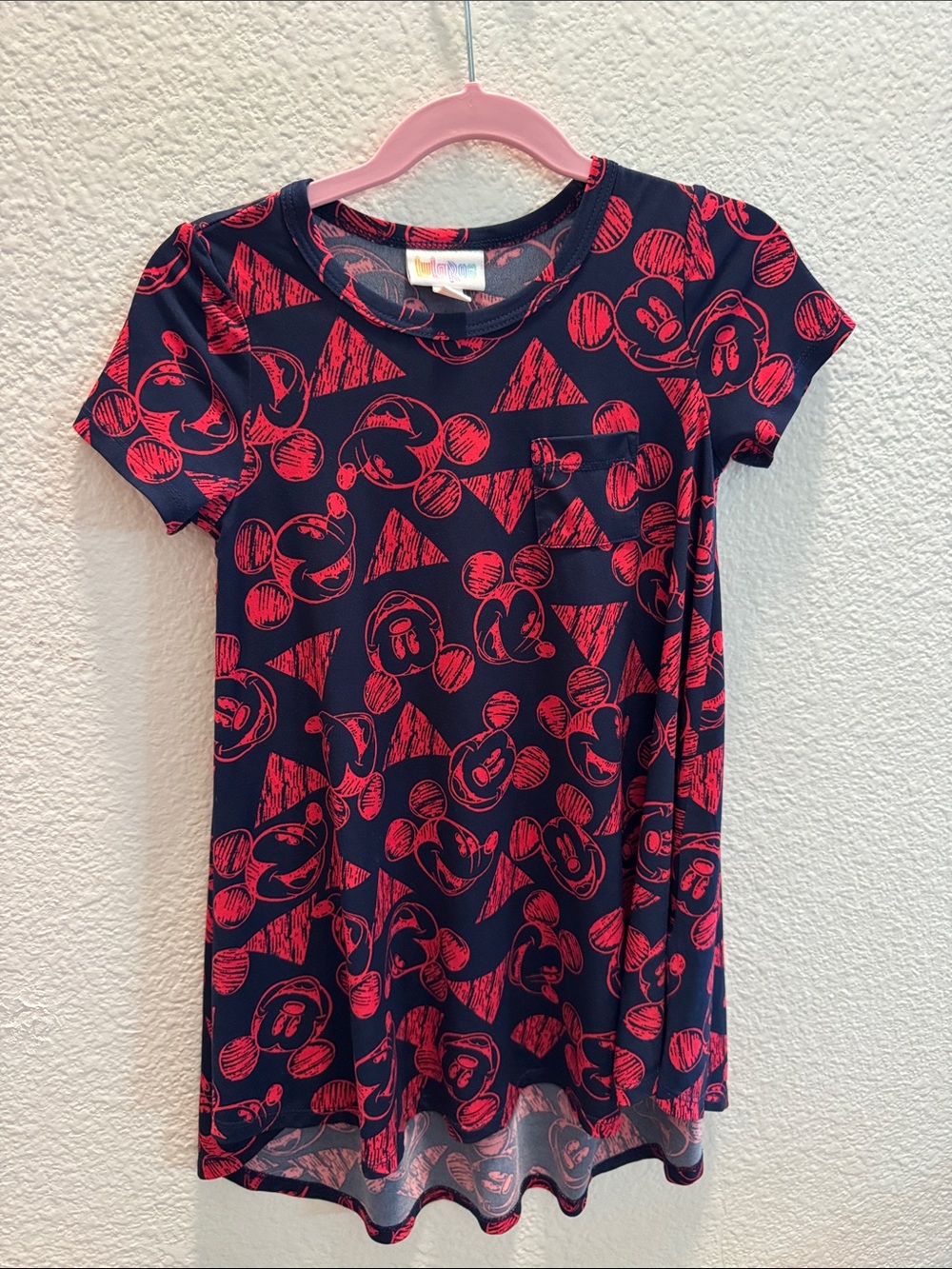 LuLaRoe Navy Tee Dress with Red Mickey Print